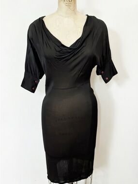STELLA McCARTNEY Black Draped Neck Matte Jersey Sheath Dress 
Made in Italy